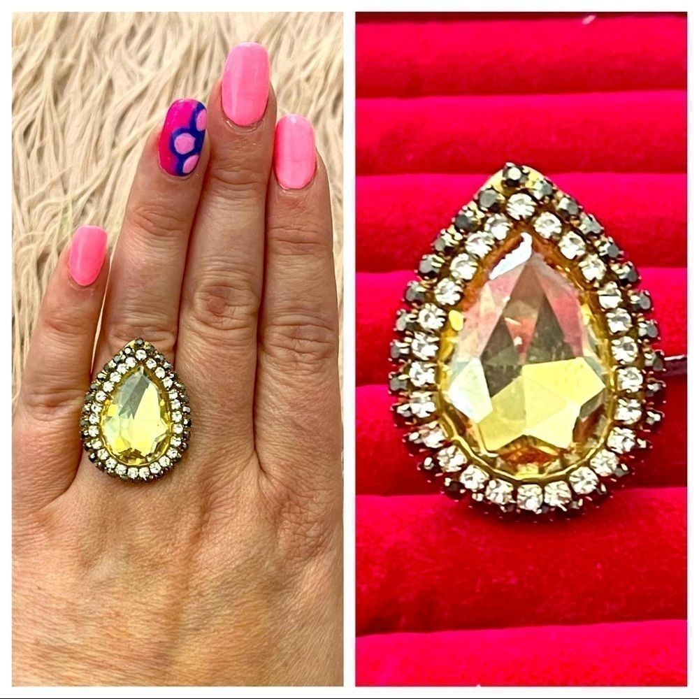 Yellow Double HaloTeardrop Ring